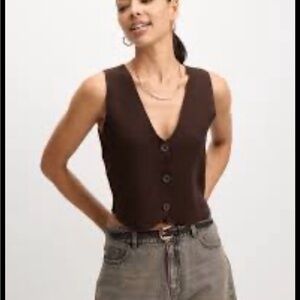 Women's Brown Sleeveless Button-Up Vest Tank